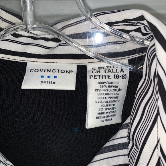 Black Sweater with Attached B&W Striped Collar - Picture 3 of 3